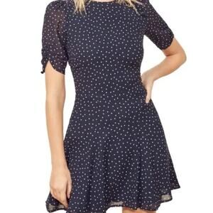 Reformation Gracie Navy Blue Polka Dot Mini Dress SIZE 4 EUC Retro Classic